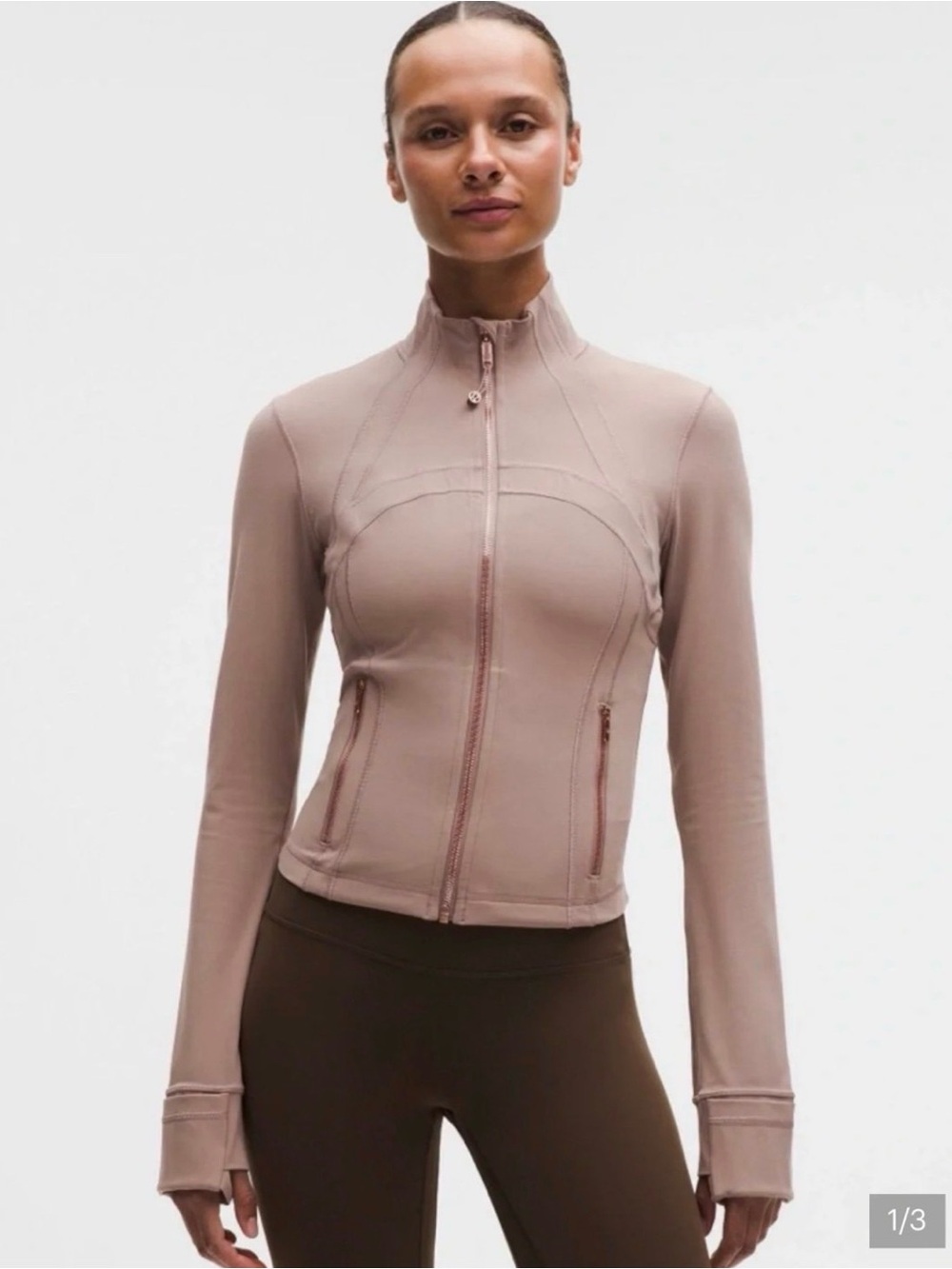 Lululemon Define Cropped Jacket Ashen Rose Rose Gold Zippers NWOT size 14